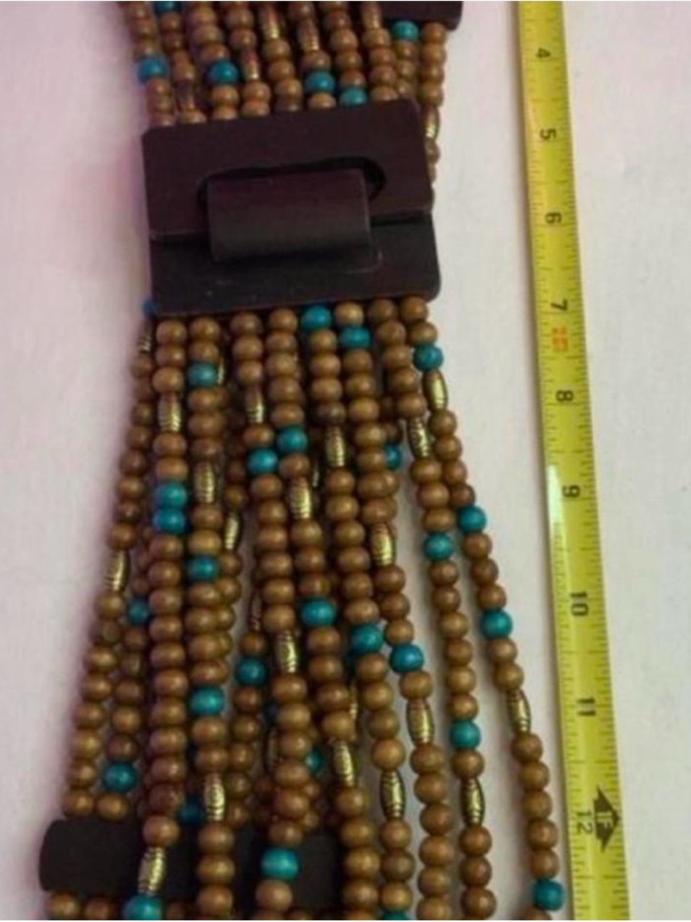 Wood Beaded Multi-Strand Stretch Belt  with Turquoise Accents - Picture 3 of 3